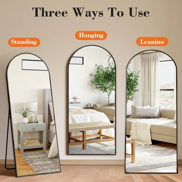 DUMOS Arched Full Length Mirror with Stand 64"x21" Floor Standing Aluminum Frame for Bedroom Body Hanging Leaning Modern Simple Home Decor Shatter-proorf Nano Glass Wall Living...