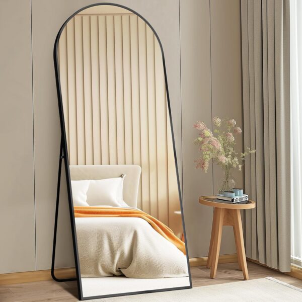 DUMOS Arched Full Length Mirror with Stand 64"x21" Floor Standing Aluminum Frame for Bedroom Body Hanging Leaning Modern Simple Home Decor Shatter-proorf Nano Glass Wall Living...