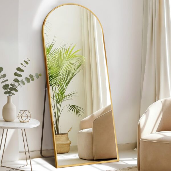 DUMOS Arched Full Length Mirror with Stand 64"x21" Floor Standing Aluminum Frame for Bedroom Body Hanging Leaning Modern Simple Home Decor Shatter-proorf Nano Glass Wall Living...