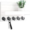 Key Holder for Wall, Decorative Key and Mail Holder with Shelf Has Large Hooks for Bags, Coats, Umbrella – Paulownia Wood Key Hanger with Mounting Hardware (9.8”W x 6.7”H x 4.2”D)