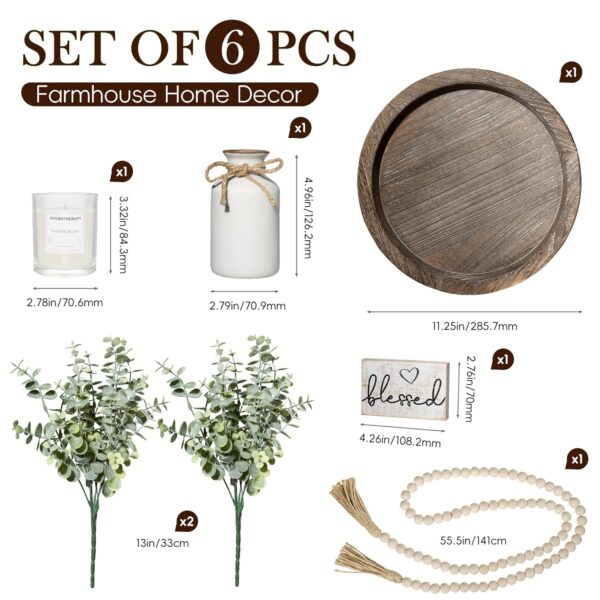 Rustic Modern Farmhouse Decor Set of 6, for Your Living Room, Kitchen Counter, Home or Table Centerpieces Room Decor, Wood Round Decorative Tray for Dining Room, Gifts for Women...