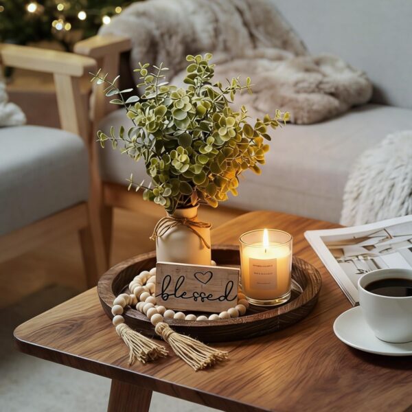 Rustic Modern Farmhouse Decor Set of 6, for Your Living Room, Kitchen Counter, Home or Table Centerpieces Room Decor, Wood Round Decorative Tray for Dining Room, Gifts for Women...