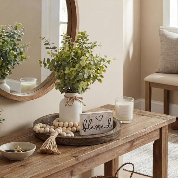 Rustic Modern Farmhouse Decor Set of 6, for Your Living Room, Kitchen Counter, Home or Table Centerpieces Room Decor, Wood Round Decorative Tray for Dining Room, Gifts for Women...