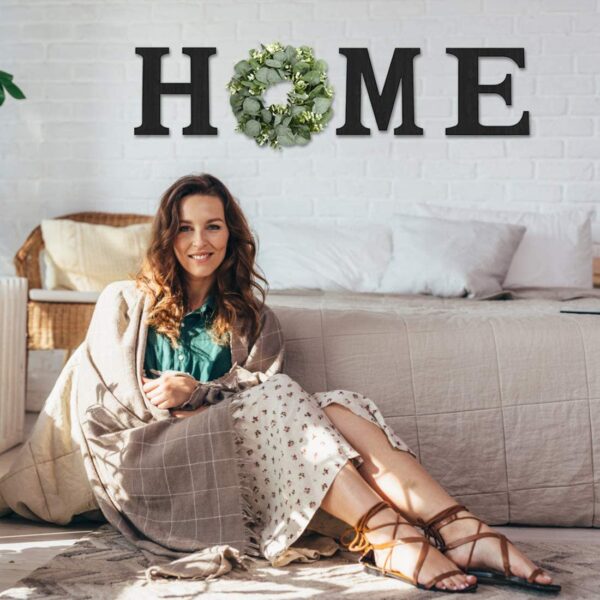 Wood Home Sign with Artificial Eucalyptus Wreath for O, Hanging Farmhouse Wall House Decor Wood Letters for Wall Art Rustic Home Decor, Wall Decor for Living Room Kitchen...