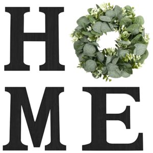 Wood Home Sign with Artificial Eucalyptus Wreath for O, Hanging Farmhouse Wall House Decor Wood Letters for Wall Art Rustic Home Decor, Wall Decor for Living Room Kitchen...